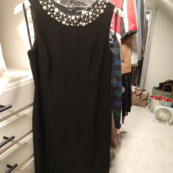 Calvin Klein Faux Pearl Trim Black Sheath Dress - Picture 4 of 10
